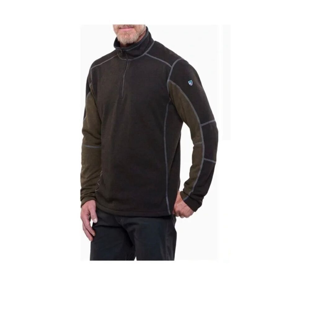 KUHL Revel 1/4 Zip Sweater Fleece Jacket Pullover Medium Olive Green & Charcoal